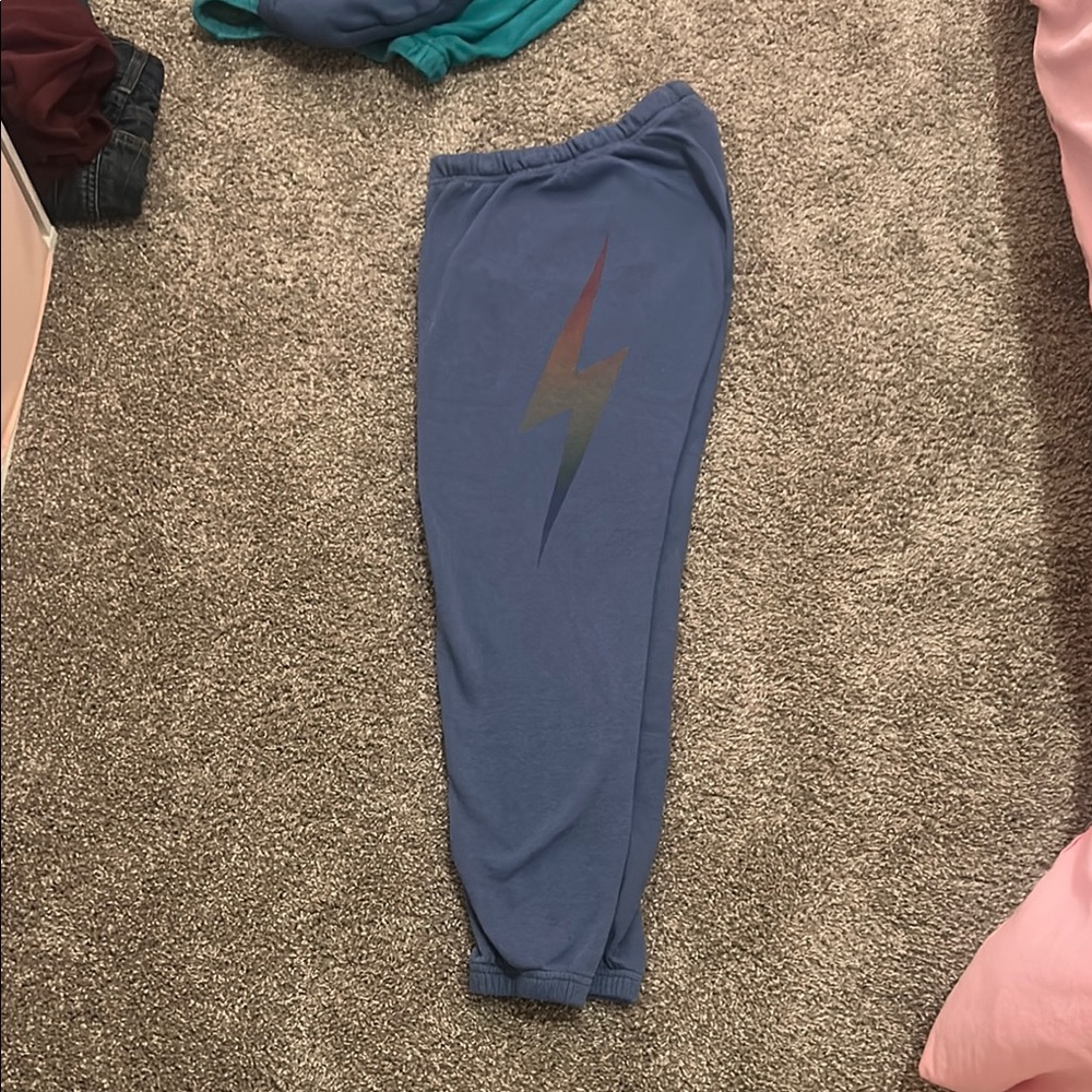 Aviator Nation Blue Joggers with Multicolor Lightning Bolt